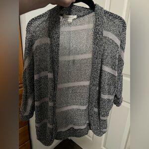 lightweight drapey semi sheer open front sweater three quarter sleeves